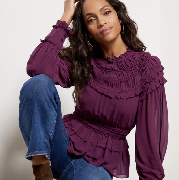 Farm Rio Burgundy Ruffled Blouse - Picture 2 of 7